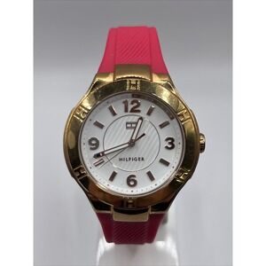 Tommy Hilfiger Women's Quartz Gold Watch Pink Silicone‎ Band- New Battery